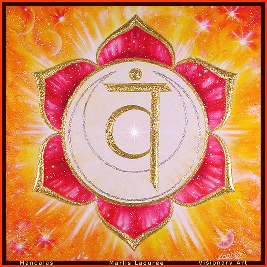 svadhistana chakra, glaize, oil, gold leaves on canvas