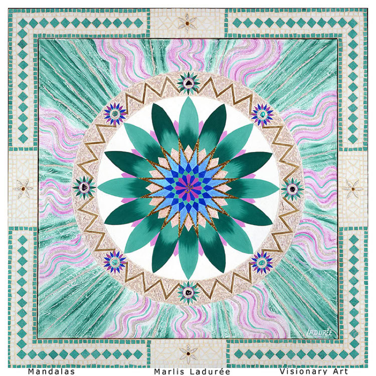 PASSIFLORE 96 cm x 96 cm Oil on canvas Mosaic, turquoise, amethist