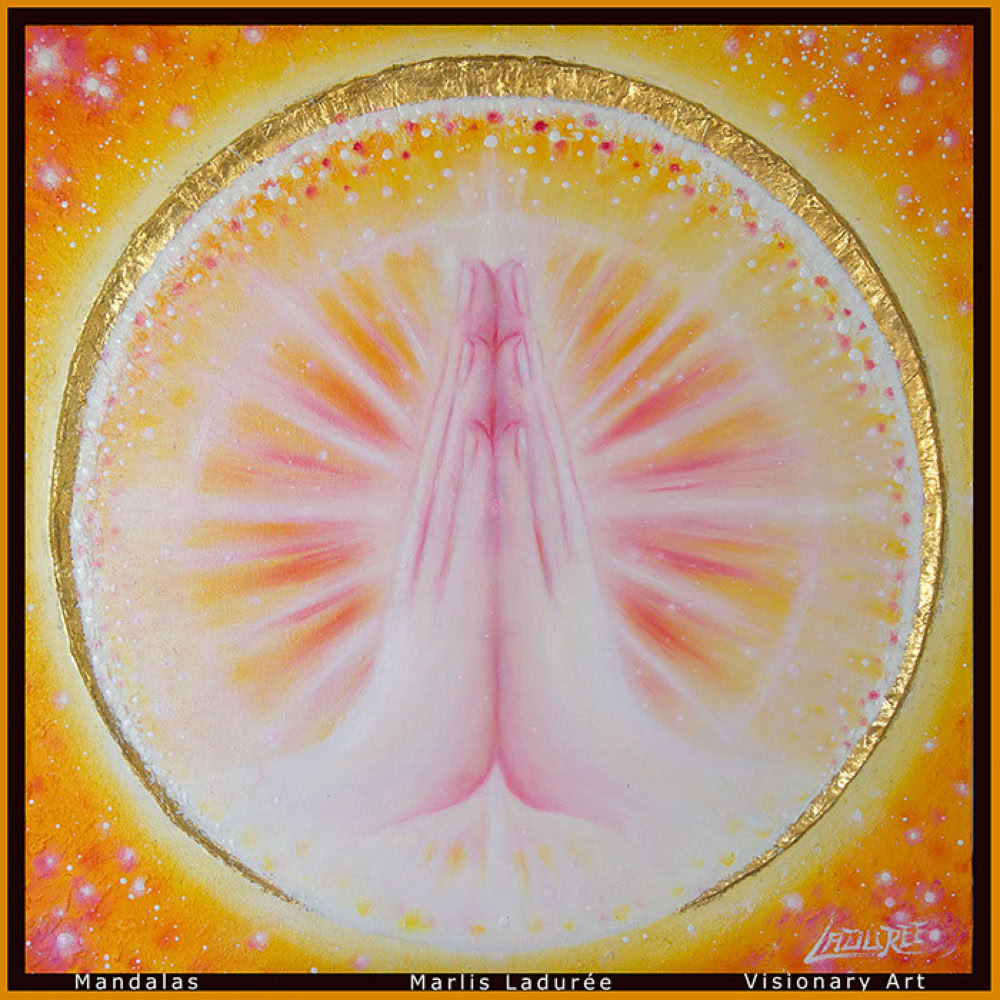 NAMASKARA MUDRA 50 cm x 50 cm Glaze, oil on canvas Gold leave