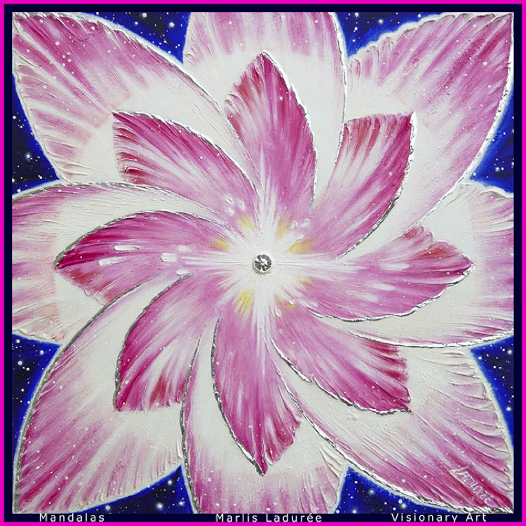 SKY LOTUS 80 cm x 80 cm Glaze, oil on canvas crystal, argent leave