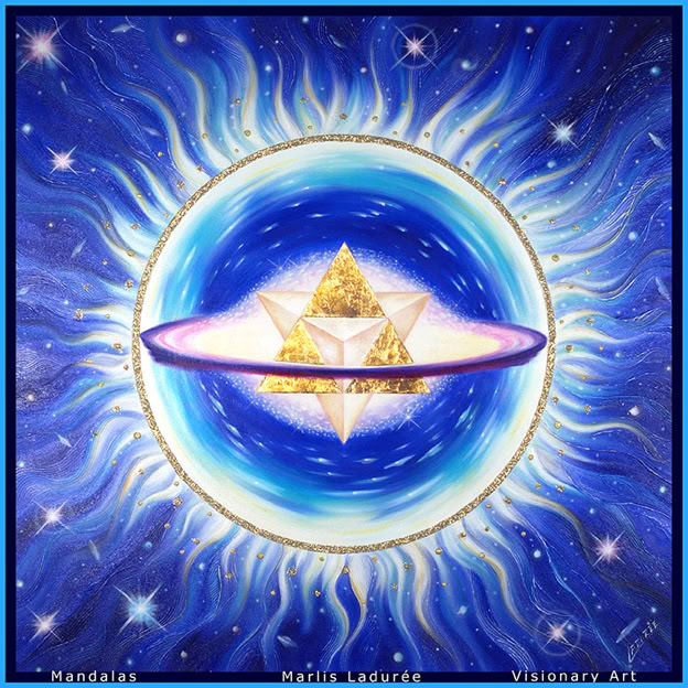 MERKABA 140 cm x 140 cm Glaze, oil on canvas Gold leave, strass
