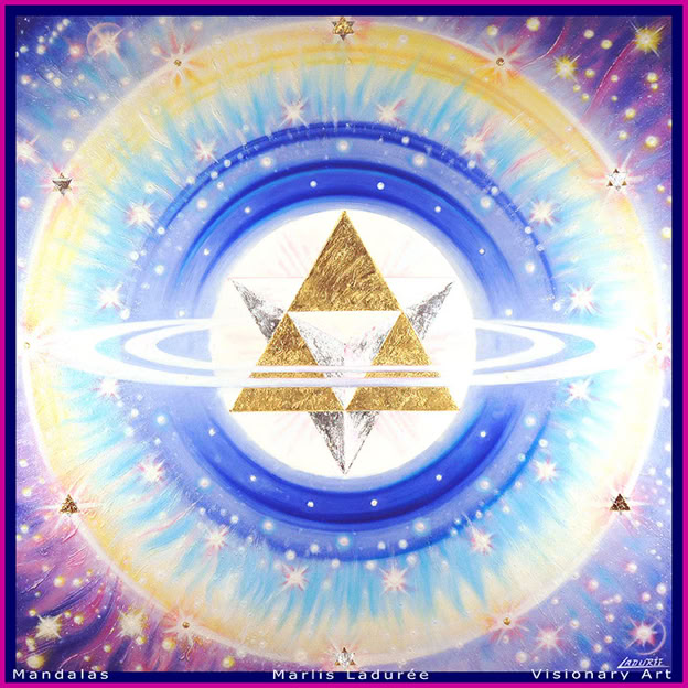 MERKABA 2 130 cm x 130 cm Glaze, oil on canvas Gold leave