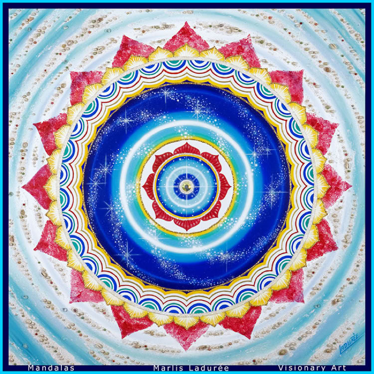 MEDITATION À TAHITI 100 cm x 100 cm Oil on canvas pearls, crystal