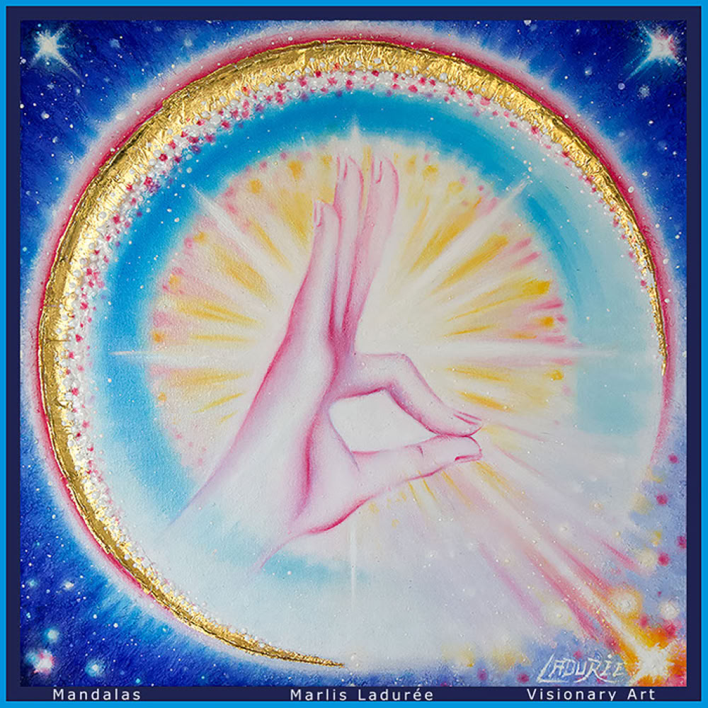 JNANA  MUDRA 50 cm x 50 cm Glaze, oil on canvas Gold leave