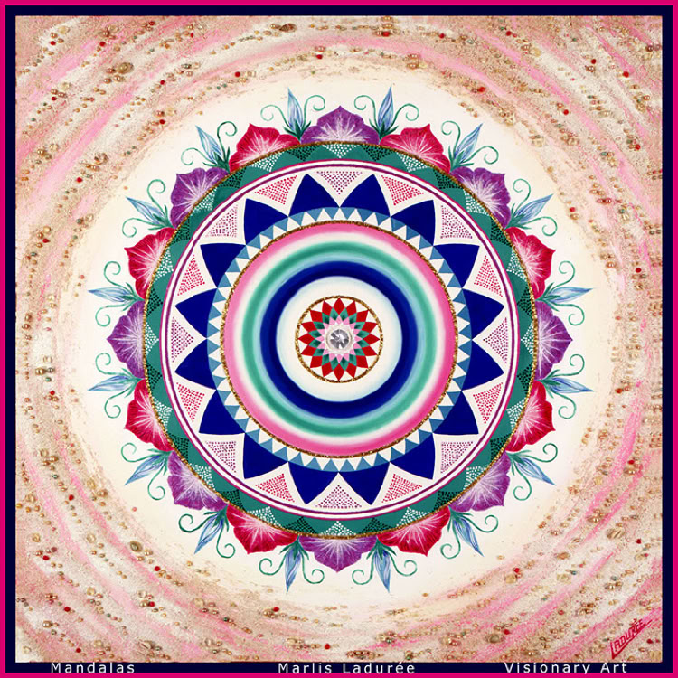 MEDITATION À GOA 100 cm x 100 cm Oil on canvas pearls, crystal