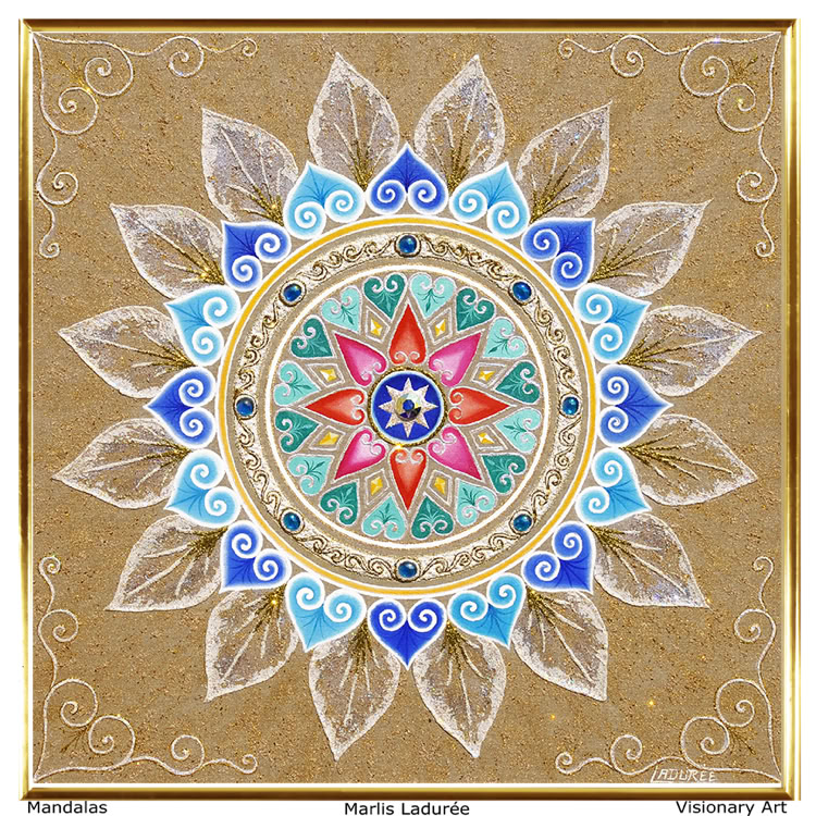 Mandala Rose Lotus 37 cm x 37 cm Oil on canvas crystal