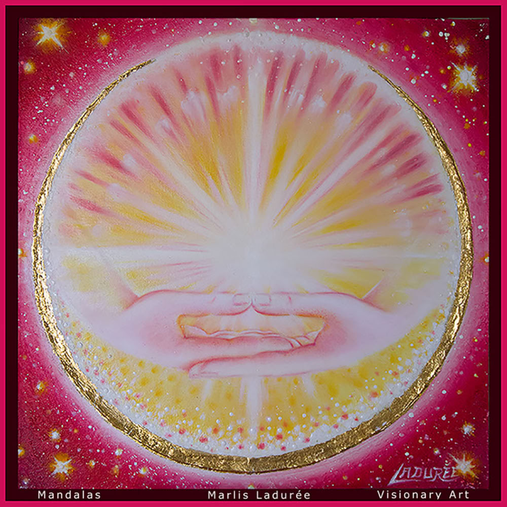 DHYANA  MUDRA 50 cm x 50 cm Glaze, oil on canvas Gold leave