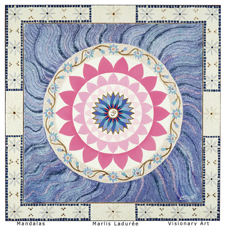LOTUS DE LA CONNAISANCE Oil on canvas Mosaic, pink quartz, agates