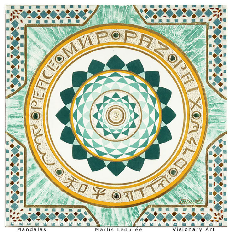 MEDITATION TERRESTRE 70 cm x 70 cm Oil on canvas Mosaic, malachites, amazonites