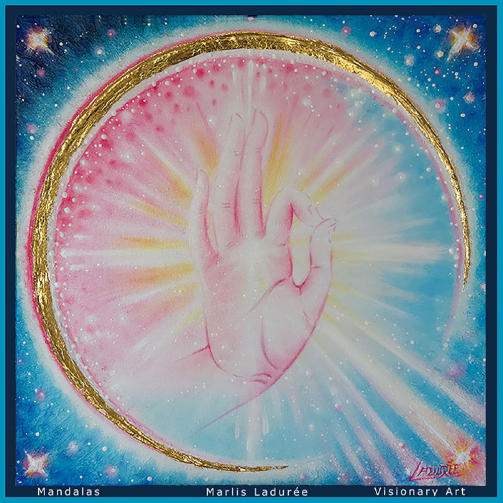 VITARKA MUDRA 50 cm x 50 cm Glaze, oil on canvas Gold leave
